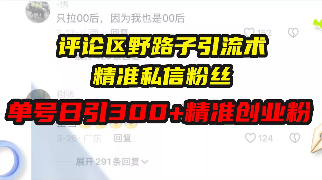 评论区野路子引流术，精准私信粉丝，单号日引流300+精准创业粉