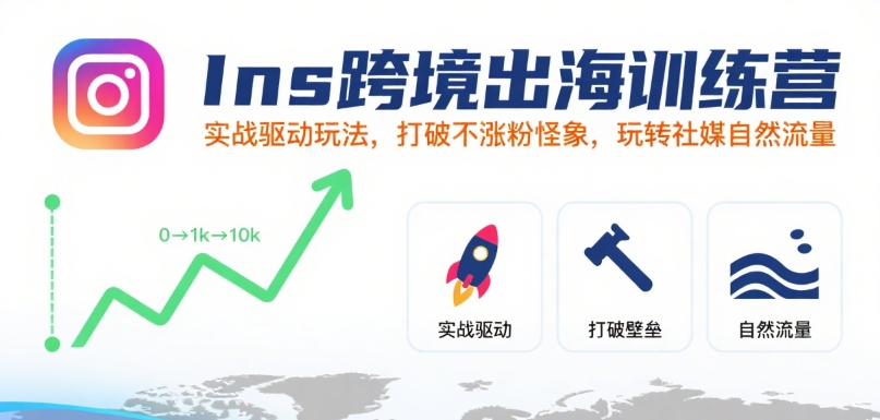 Ins跨境出海训练营，实战驱动玩法，打破不涨粉怪象，玩转社媒自然流量-大叔网创联盟