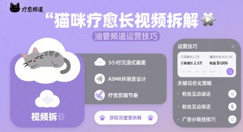 猫咪疗愈长视频拆解 &油管频道运营技巧-大叔网创联盟